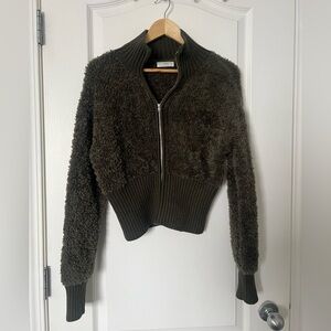 Aritzia Wilfred Astro Dark Olive Teddy wool sweater